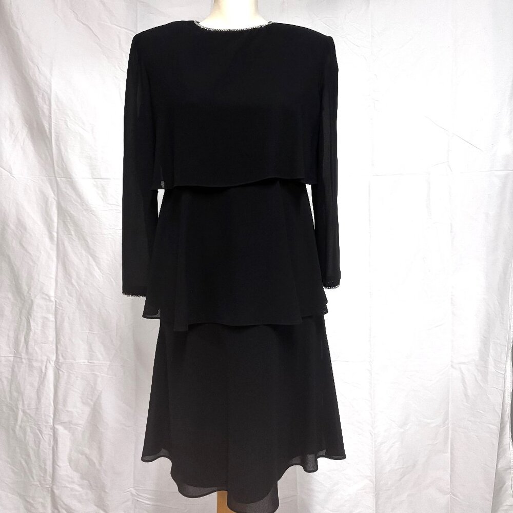 Vintage Black Tiered Dress, Sz 10 (M)